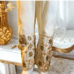 Dazzling Gold Embellished Trouser Trouser Maysuri Maysoori Bottoms Shalwar Dupatta Hijab Style clothifydotpk.com