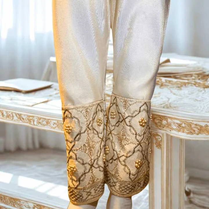 Fancy Trouser023107 - 12 Dazzling Gold Embellished Trouser Trouser Maysuri Maysoori Bottoms Shalwar Dupatta Hijab Style clothifydotpk.com