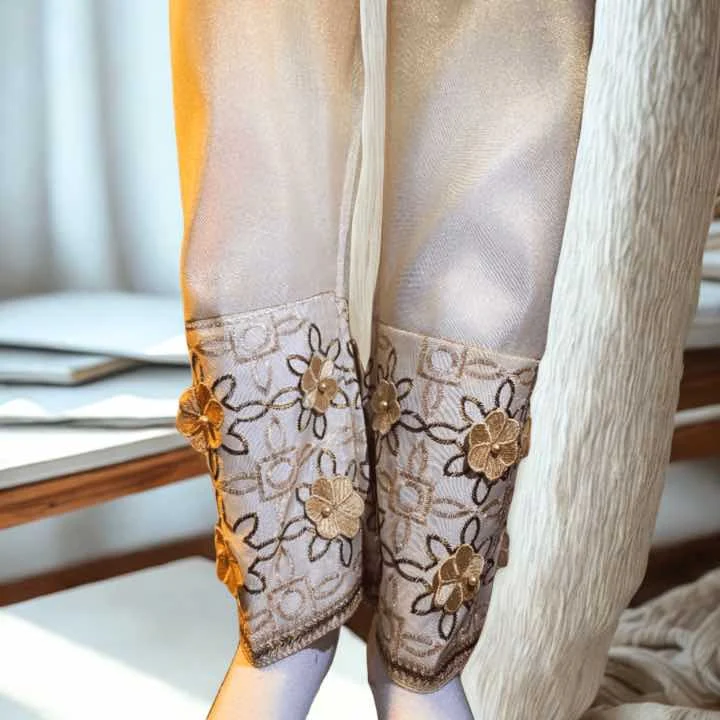 Fancy Trouser0289 - 4 Dazzling Gold Embellished Trouser Trouser Maysuri Maysoori Bottoms Shalwar Dupatta Hijab Style clothifydotpk.com