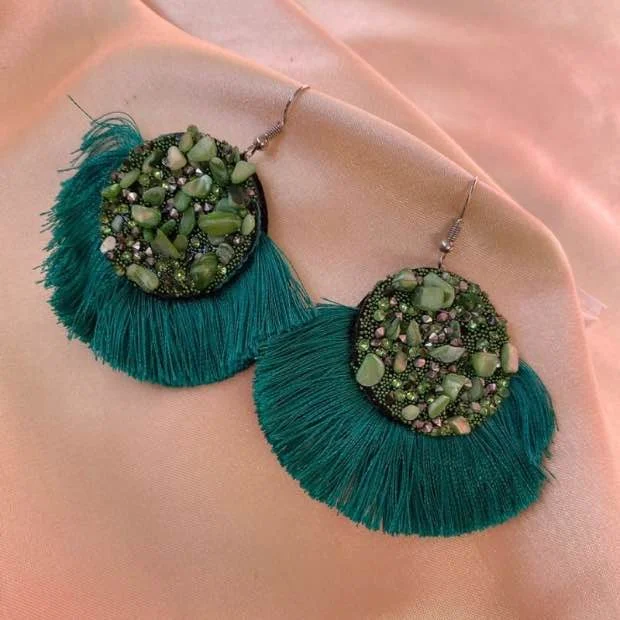 Peacock Beaded Tassels Earrings