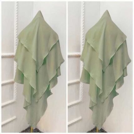 A flowing three layer khimar Hijab, made of three separate layers of chiffon. By Clothifydotpk