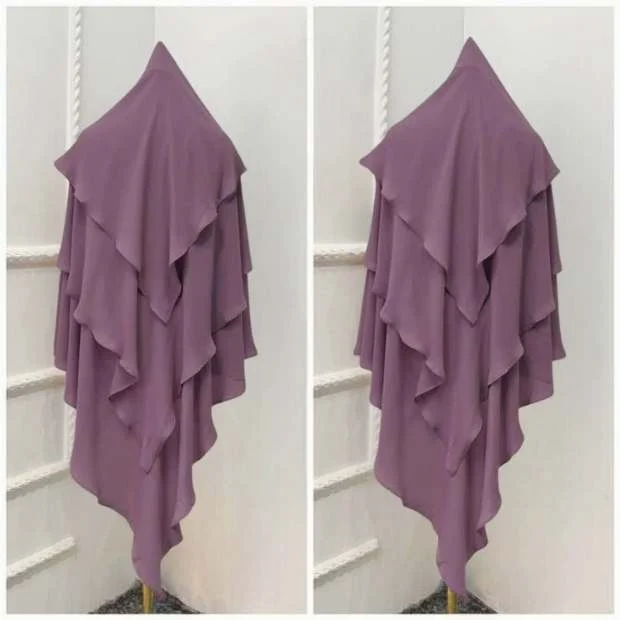 A flowing 3 layer khimar Hijab, made of three separate layers of chiffon. By Clothifydotpk