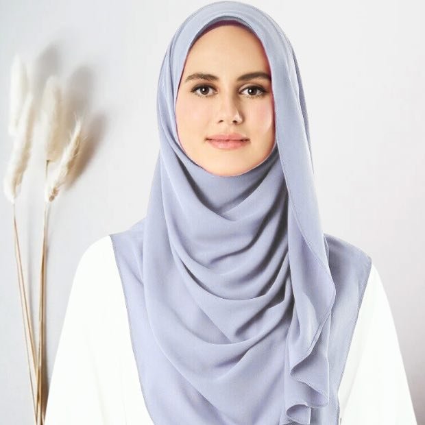 Double loop_01_6325 Ash Gray Instant double loop hijab Ready to wear hijab Chiffon Georgette Hijab Clothifydotpk