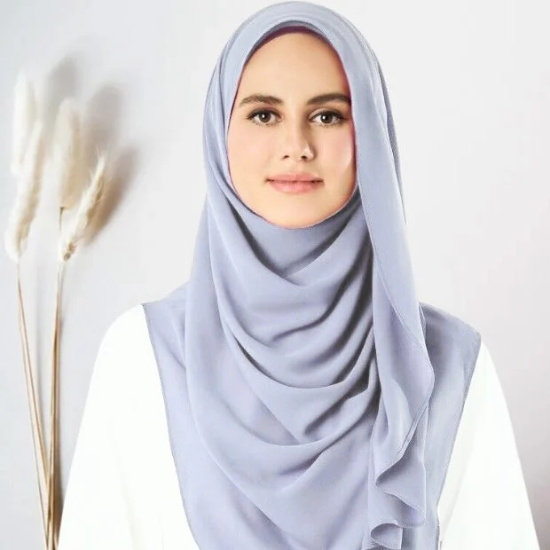 Ash Gray Instant double loop hijab Ready to wear hijab Chiffon Georgette Hijab Clothifydotpk