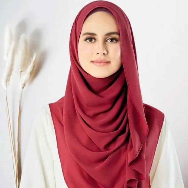 Crimson Instant double loop hijab Ready to wear hijab Chiffon Georgette Hijab Clothifydotpk