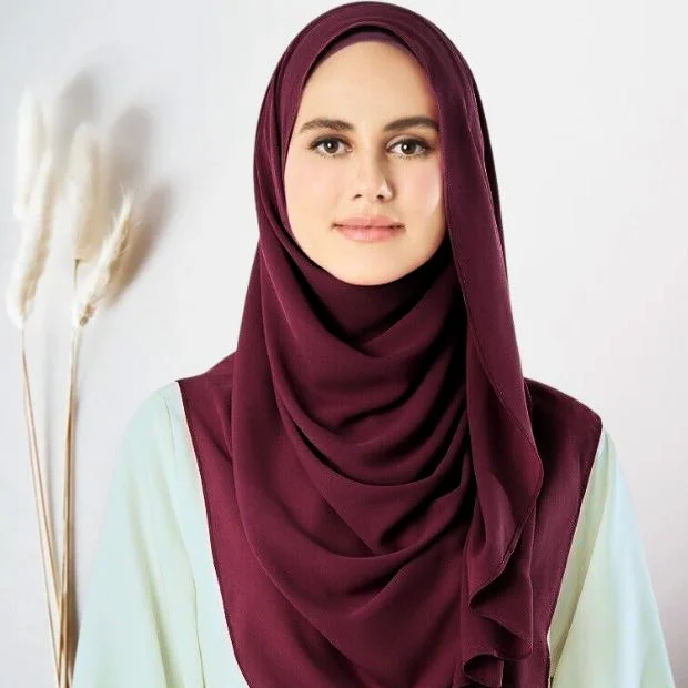 Double loop_01_6329 Maroon Instant double loop hijab Ready to wear hijab Chiffon Georgette Hijab Clothifydotpk