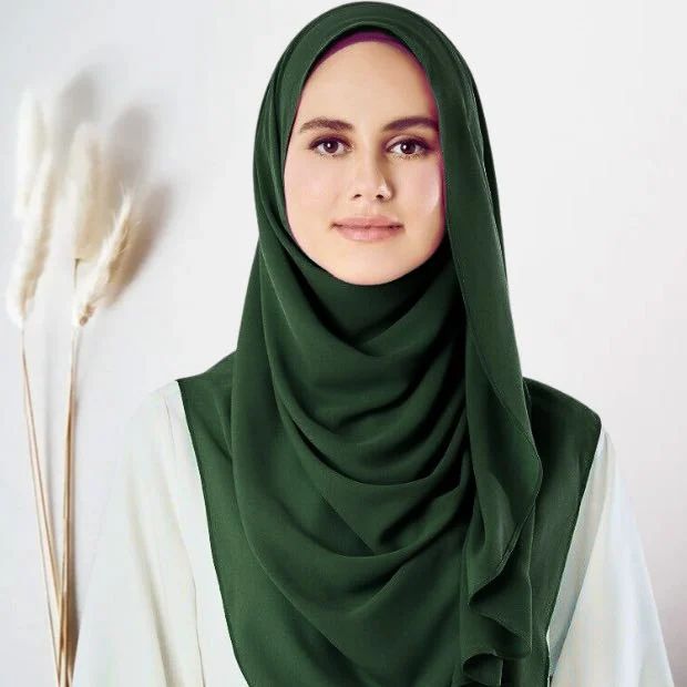 Double loop_01_6330 Bottle Green Instant double loop hijab Ready to wear hijab Chiffon Georgette Hijab Clothifydotpk