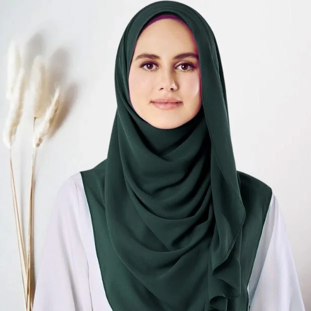 Fern Green Instant double loop hijab Ready to wear hijab Chiffon Georgette Hijab Clothifydotpk