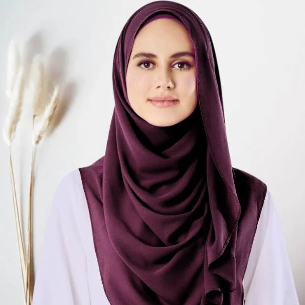 Double loop_01_6335 Raspberry Instant double loop hijab Ready to wear hijab Chiffon Georgette Hijab Clothifydotpk