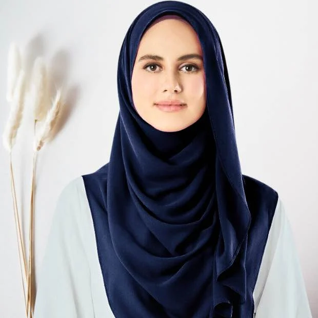 Double loop_01_6345 Navy Blue Instant double loop hijab Ready to wear hijab Chiffon Georgette Hijab Clothifydotpk