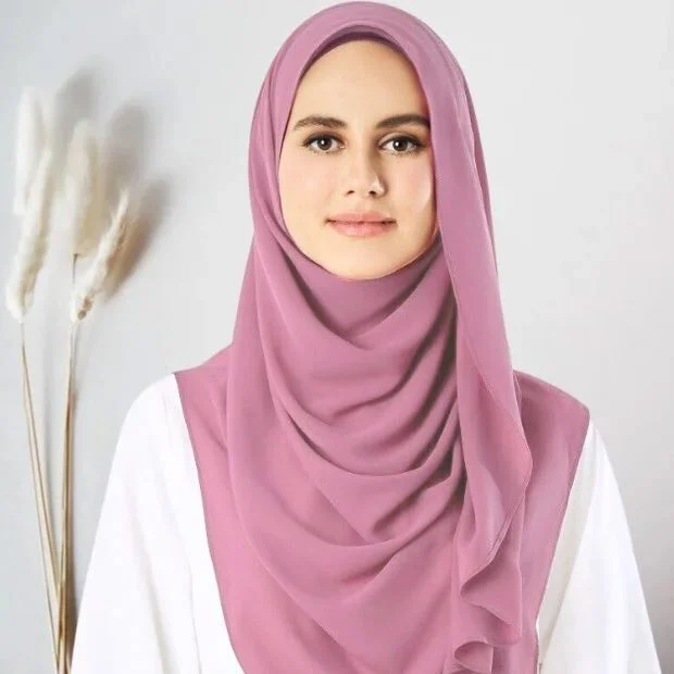 Double loop_01_6347 Instant double loop hijab Ready to wear hijab Chiffon Georgette Hijab Clothifydotpk Rose Pink