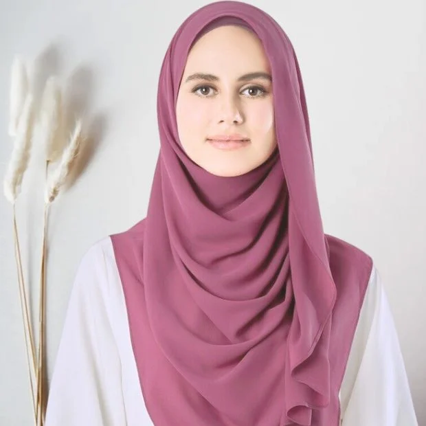 Instant double loop hijab Ready to wear hijab Chiffon Georgette Hijab Clothifydotpk Tea pink
