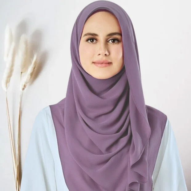 Dusty Lavender Instant double loop hijab Ready to wear hijab Chiffon Georgette Hijab Clothifydotpk