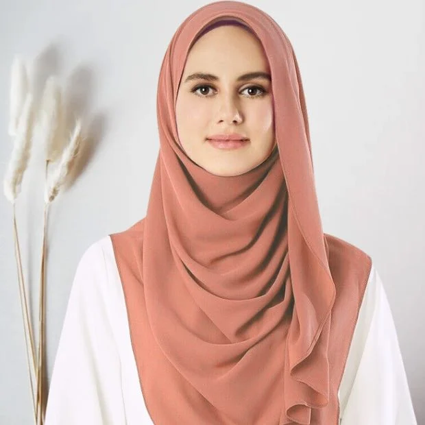 Double loop_01_6359 Salmon Instant double loop hijab Ready to wear hijab Chiffon Georgette Hijab Clothifydotpk