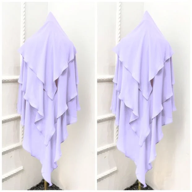 A flowing three layer khimar Hijab, made of three separate layers of chiffon. By Clothifydotpk