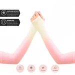 A pair of pink-to-yellow gradient compression arm sleeves. Clothifydotpk