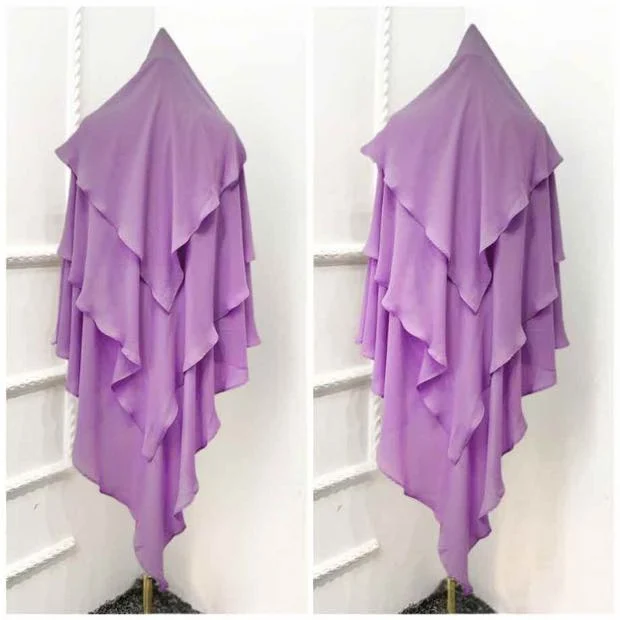 A flowing plain three layer khimar Hijab, made of three separate layers of chiffon. By Clothifydotpk