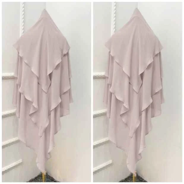 3 Layer Khimar24_1864 A women wearing flowing khimar Hijab, made of three separate layers of chiffon. By Clothifydotpk