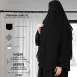 A woman wearing a premium black three layer niqab. By Clothifydotpk