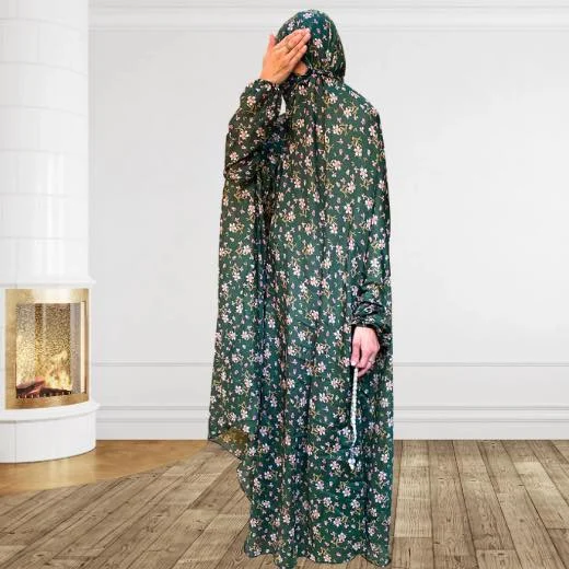 A woman using a breathable soft swiss lawn Namaz Chadar with pocket, performing salah By Clothifydotpk