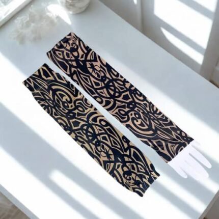 A pair of imported arm sleeves with a printed design.