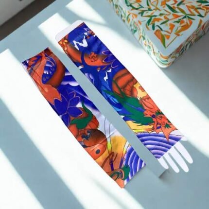 A pair of imported arm sleeves with a printed design.