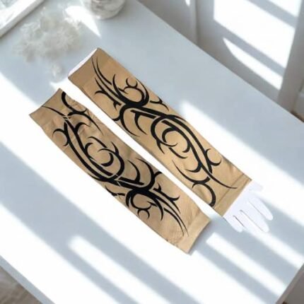 A pair of imported arm sleeves with a printed design.