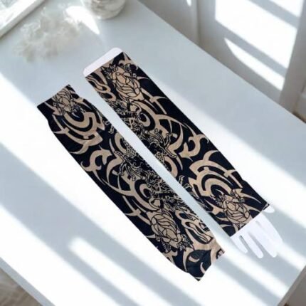 A pair of imported arm sleeves with a printed design.