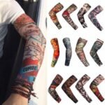 Imported Arm sleeves with a printed design.