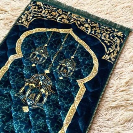 A beautifully patterned premium quilted padded prayer mat laid out flat By Clothifydotpk