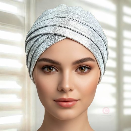 A woman wearing Silver 3 Layer Shimmer Hijab Cap By Clothifydotpk