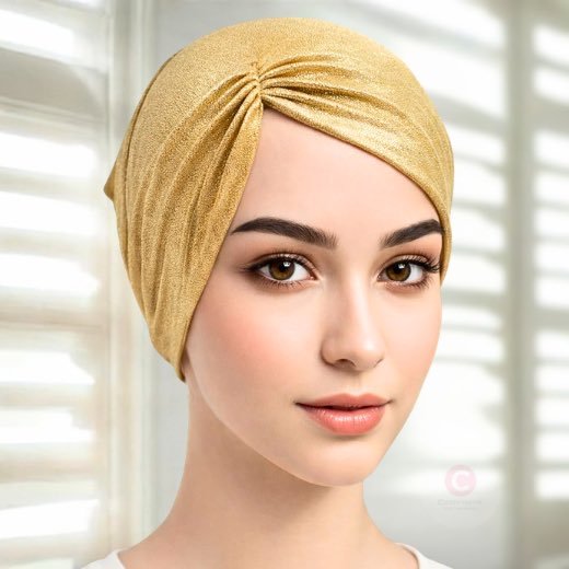 Glitter Layer Cap_6132 - 48 A woman wearing gold side parting Shimmer Hijab Cap By Clothifydotpk