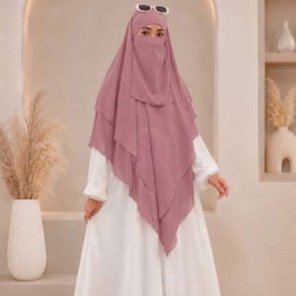 A women wearing flowing khimar three layer Hijab, made of three separate layers of chiffon - Buy Khimar Online Pakistan - By Clothifydotpk