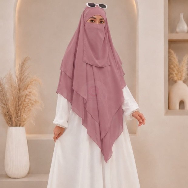 3 Layer_Khimar0121 - 37 A women wearing flowing khimar three layer Hijab, made of three separate layers of chiffon - Buy Khimar Online Pakistan - By Clothifydotpk