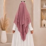 A women wearing flowing khimar three layer Hijab, made of three separate layers of chiffon - Buy Khimar Online Pakistan - By Clothifydotpk