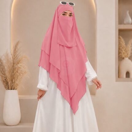 A women wearing flowing khimar three layer Hijab, made of three separate layers of chiffon - Buy Khimar Online Pakistan - By Clothifydotpk