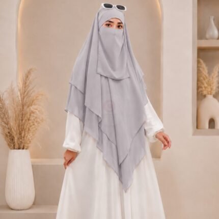 A women wearing flowing khimar three layer Hijab, made of three separate layers of chiffon - Buy Khimar Online Pakistan - By Clothifydotpk