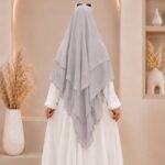 A women wearing flowing khimar three layer Hijab, made of three separate layers of chiffon - Buy Khimar Online Pakistan - By Clothifydotpk