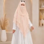 A flowing three layer khimar Hijab, made of three separate layers of chiffon. By Clothifydotpk