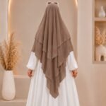 A flowing three layer khimar Hijab, made of three separate layers of chiffon. By Clothifydotpk