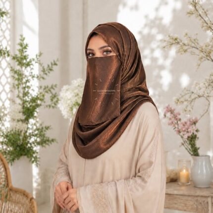 Woman wearing breathable full coverage Crinkle silk hijab Set with matching Niqab in complete 2 piece modest wear. BY CLOTHIFYDOTPK