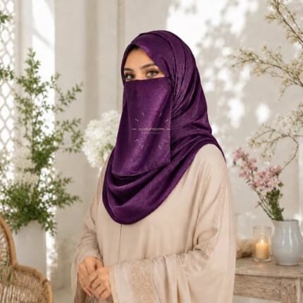 Woman wearing breathable full coverage Crinkle silk hijab Set with matching Niqab in complete 2 piece modest wear. BY CLOTHIFYDOTPK