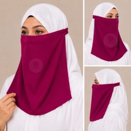 Women Wearing Premium Fuschia Elastic Half Niqab - designed with the highest quality, double layered fabric that is comfortable & breathable for modest women. BY CLOTHIFYDOTPK