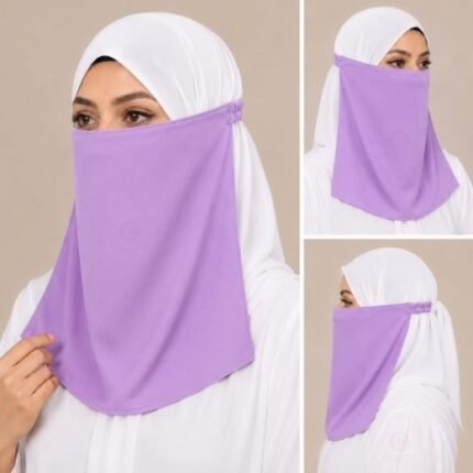 Women Wearing Premium Lilac Elastic Half Niqab - designed with the highest quality, double layered fabric that is comfortable & breathable for modest women. BY CLOTHIFYDOTPK