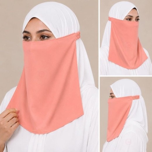 Elastic Half Niqab 0451 - 17 Women Wearing Premium Peach Elastic Half Niqab - designed with the highest quality, double layered fabric that is comfortable & breathable for modest women. BY CLOTHIFYDOTPK