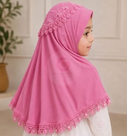Kids wearing Blush Soft breathable Fancy Namaz Makhna or Makhna Hijab. BY CLOTHIFYDOTPK