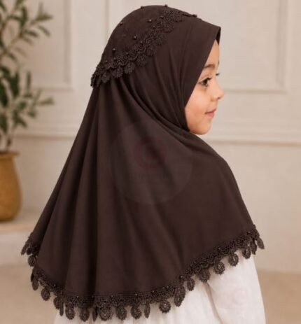 Kids wearing Brown Soft breathable Fancy Namaz Makhna or Makhna Hijab. BY CLOTHIFYDOTPK