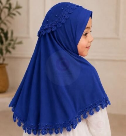 Kids wearing Royal Blue Soft breathable Fancy Namaz Makhna or Makhna Hijab. BY CLOTHIFYDOTPK