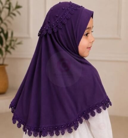 Kids wearing Purple Soft breathable Fancy Namaz Makhna or Makhna Hijab. BY CLOTHIFYDOTPK