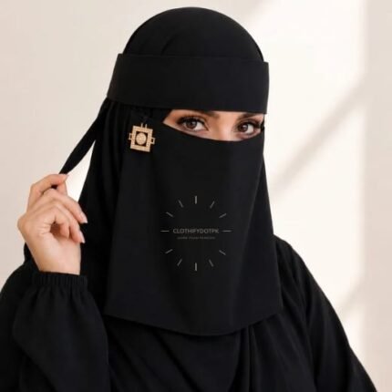 Model wearing a luxury Premium Nida fabric Fancy Saudi niqab. BY CLOTHIFYDOTPK